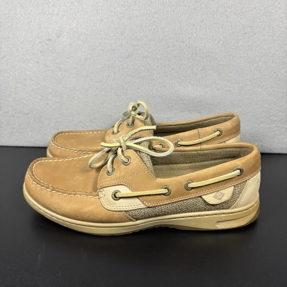 Sperry Top-Sider Bluefish 2 Eye Boat Shoes Womens 7.5W Tan Fabric Upper 9276619